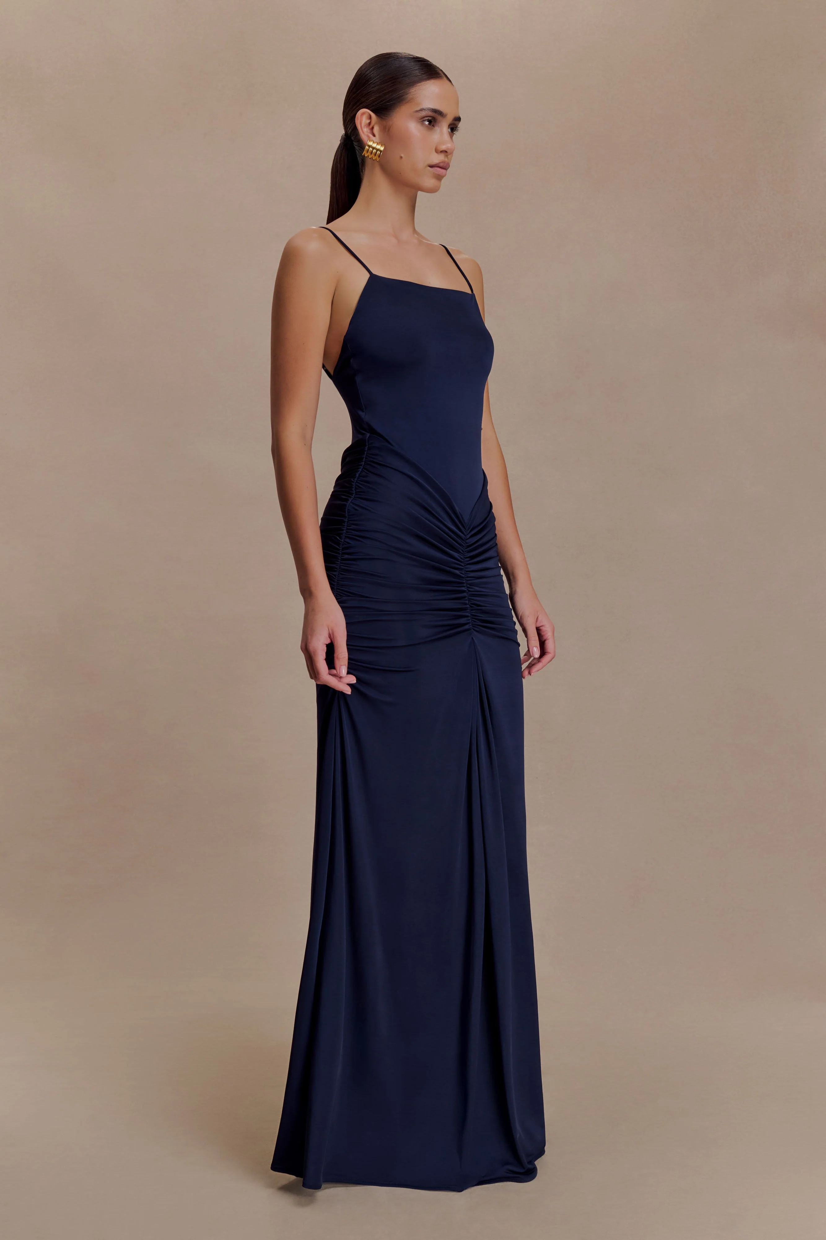 Roisin Slinky Maxi Dress - Navy | MESHKI US