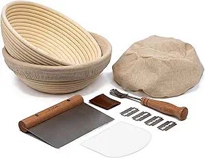 Proofing Set, by Kook, Sourdough Bread, 2 Rattan 9 Inch Banneton Baskets, 2 Basket Covers, Metal ... | Amazon (US)
