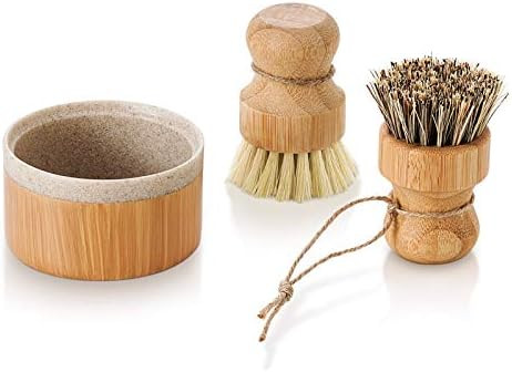 SUBEKYU Bubble Up Bamboo Dish Brush Set with Soap Holder, Wooden Dish Scrubber with Soap Dispenser,  | Amazon (US)