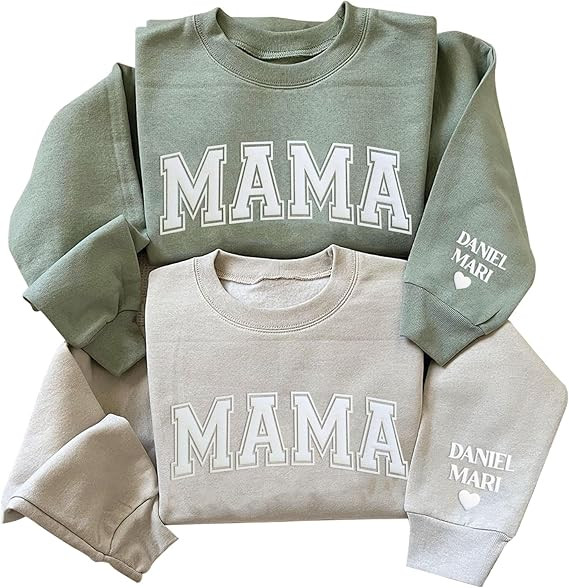 NAZENTI Custom Mama Sweatshirt Puff Embossed, Custom Mama Kids Name on Sleeve Shirt, Mothers Day,... | Amazon (US)