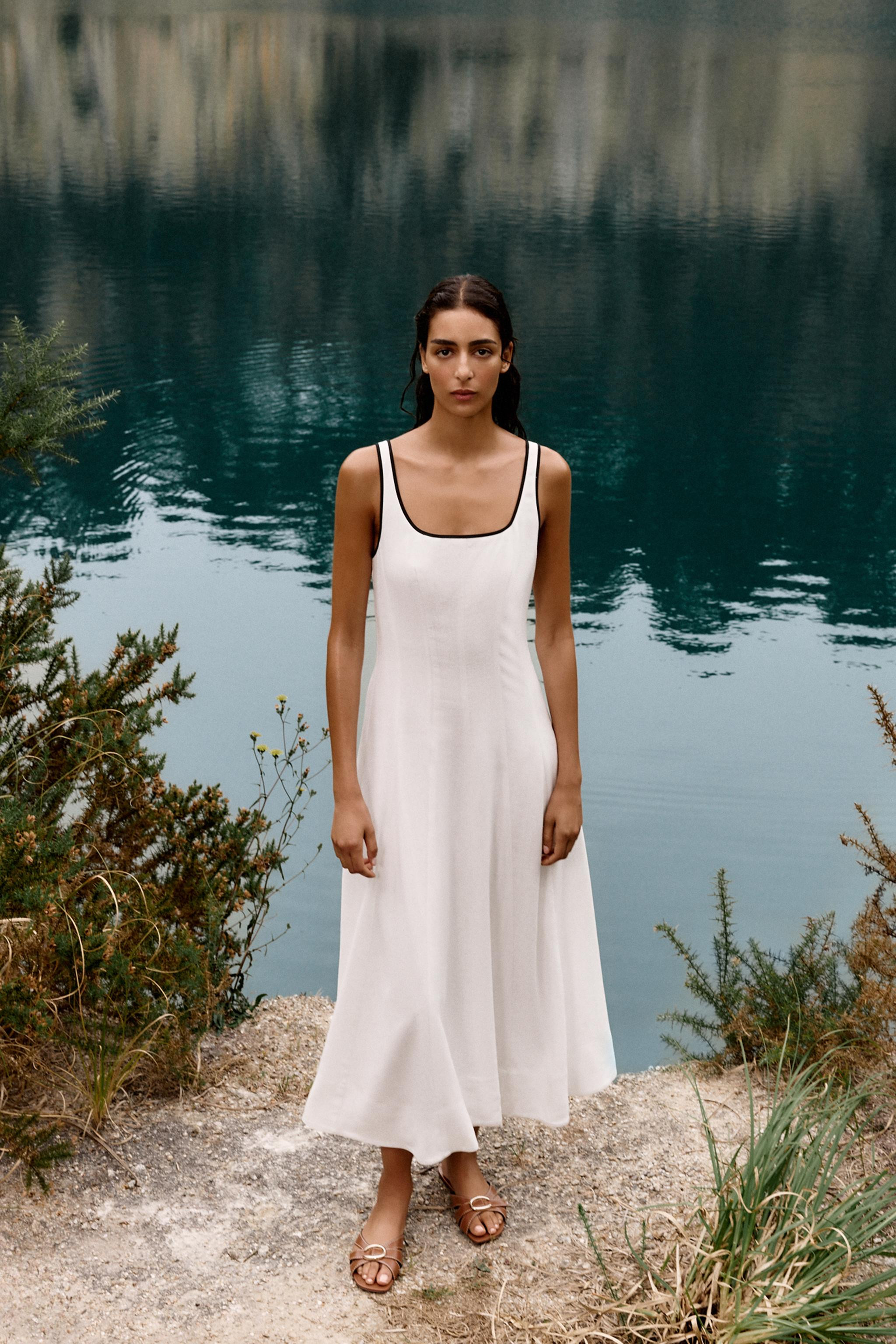 MIDI DRESS WITH CONTRAST PIPING | Zara US