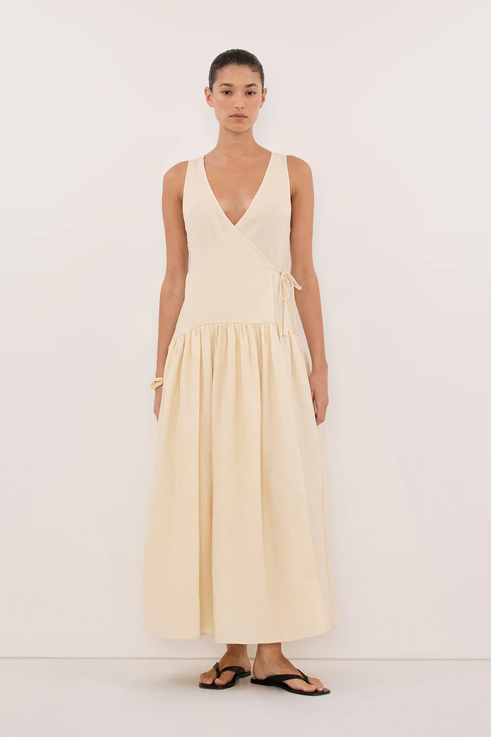 ILIO STRAW LINEN WRAP MIDI DRESS | DISSH