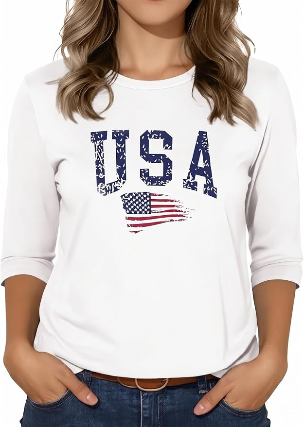3/4 Sleeve Tops for Women Basic Crew Neck Spring Blouses Casual Fit Fall T Shirts 2026 | Amazon (US)