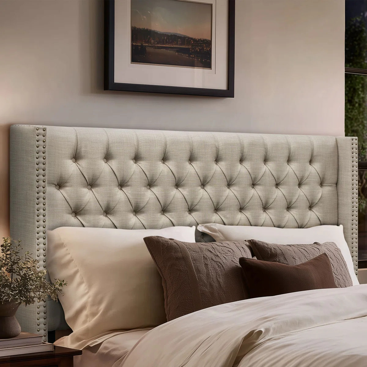 Ashwin Upholstered Wingback Headboard - Button Tufting & Nailhead Trim | Wayfair North America