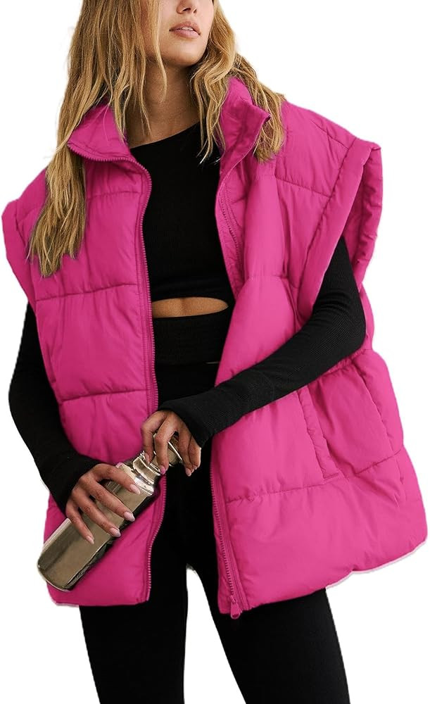 APAFES Women Winter Oversized Puffer Vest Lightweight Stand Collar Flysleeve Insulated Padded Puf... | Amazon (US)