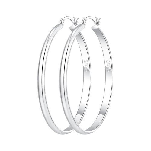 OOOPEL Silver Hoop Earrings For Women Big Silver Hoops Large Sterling Silver Hoop Earrings For Women Lightweight 925 Sterling Silver Post | Amazon (US)