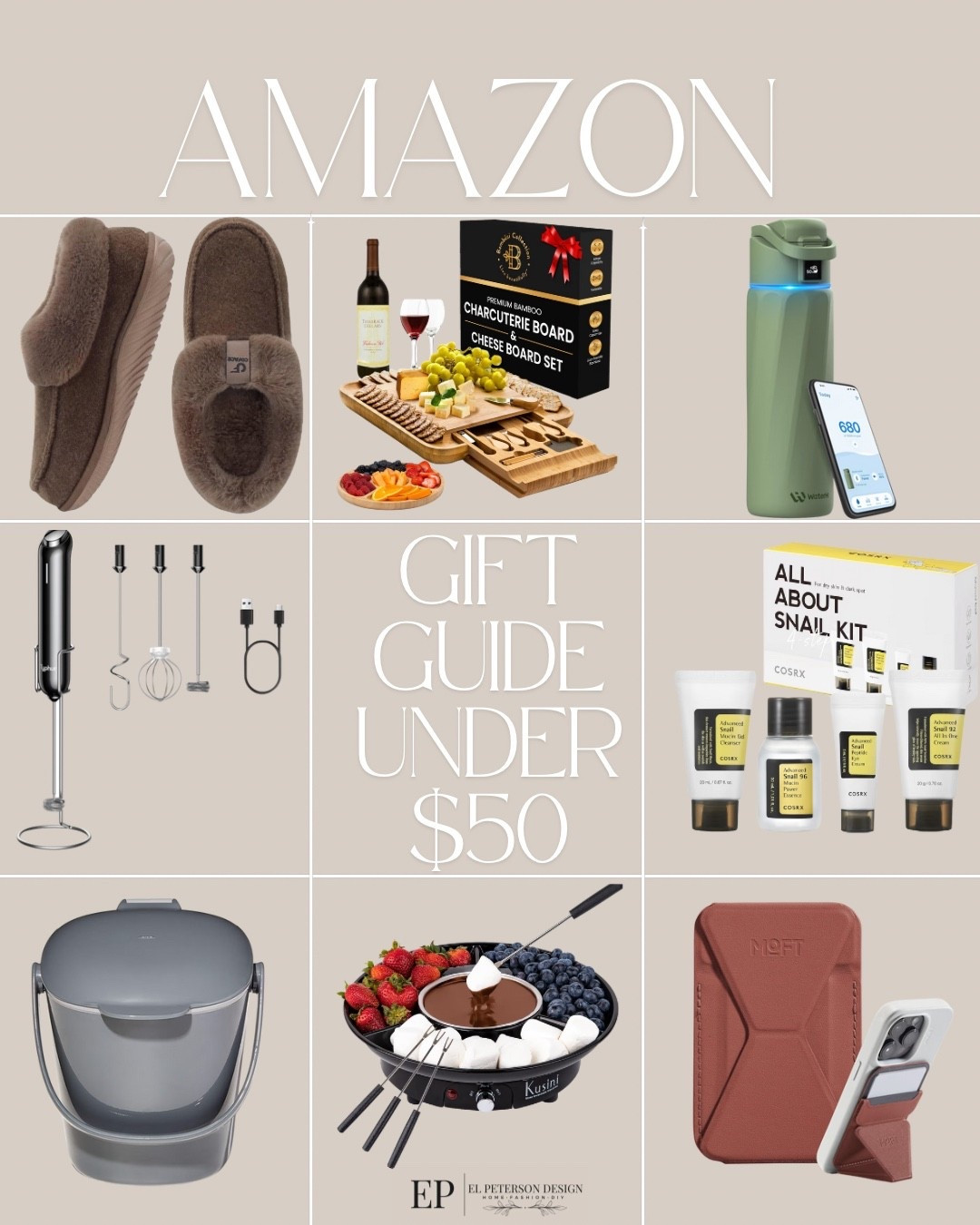 Amazon Gift Guide
Under $50
Slippers
Charcuterie board
Blender
Facial cream
Fondue
Water tumbler

#LTKFindsUnder50 #LTKGiftGuide
