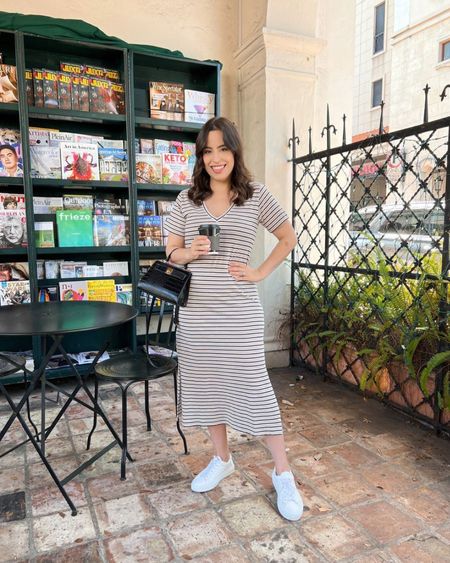 I love this versatile striped dress! Perfect for casual wear, for business casual, or as a summer to fall transition outfit! 
#transitionlook #casualstyle #petitefashion #outfitinspo

#LTKstyletip #LTKSeasonal #LTKFind