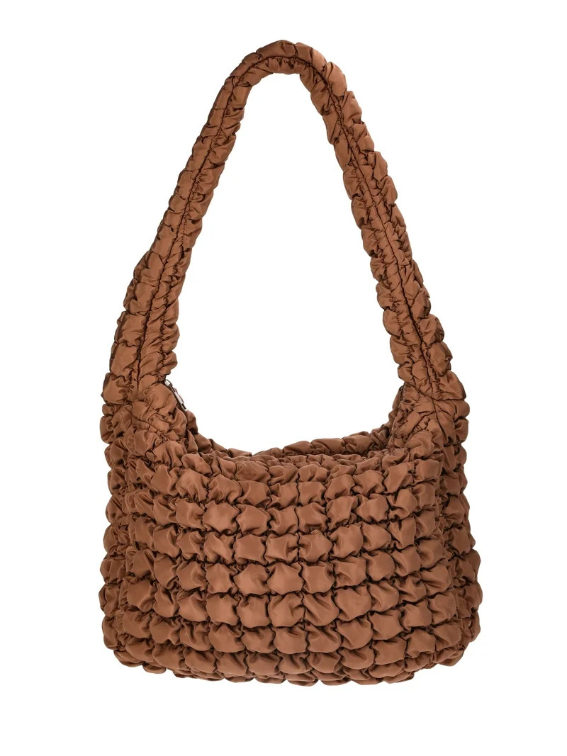 No Boundaries Women's Oversized Quilted Hobo Bag, Chocolate | Walmart (US)