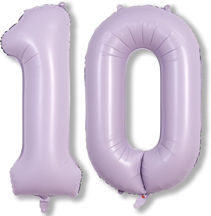 Number Balloons 10 Pastel Purple, 40 Inch Lavender Mylar Foil Number 1 & 0 Balloons for Girls 10t... | Amazon (US)