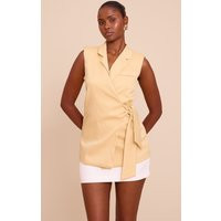 Butter Yellow Tie Waist Waistcoat | PrettyLittleThing IE
