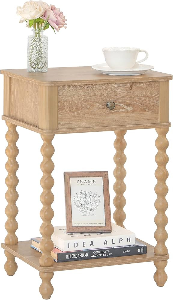 AWASEN Night Stand, Wood End Table with Drawer for Living Room, Small Bedside Side Table with Spi... | Amazon (US)