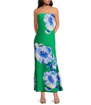 Morgany Floral Tirza Strapless Satin Maxi Slip Dress | Dillard's