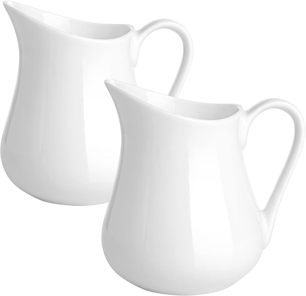 Gurygo 2 Pack 8-oz Ceramic Creamer Pitcher Set with Handle, Small Classic White Fine Porcelain Cr... | Amazon (CA)