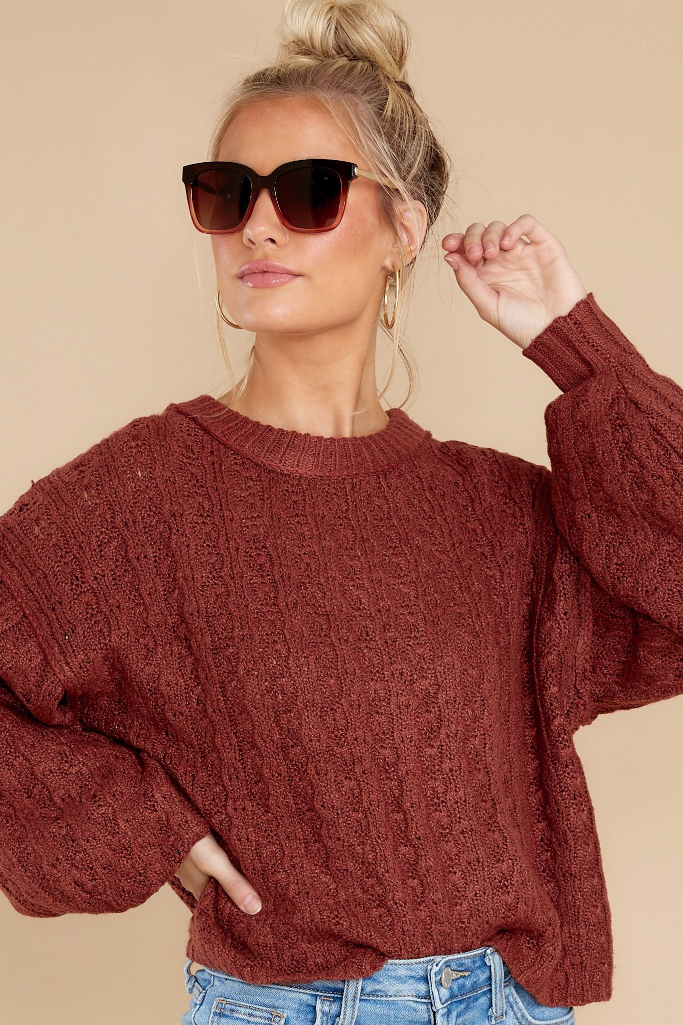 Get Used To Knit Dark Rust Sweater Brown | Red Dress 