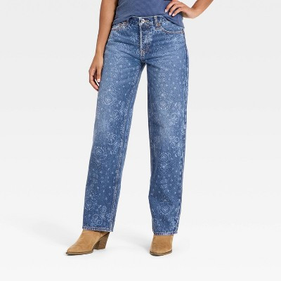Women's Low-Rise Bandana Baggy Jeans - Universal Thread™ Medium Wash 16 | Target