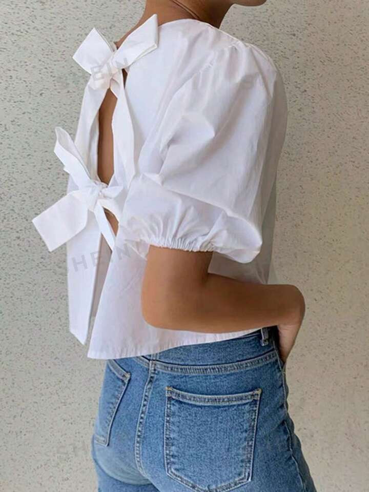 SHEIN Essnce Ladies' Back Strap Solid Color Simple Summer Shirt | SHEIN