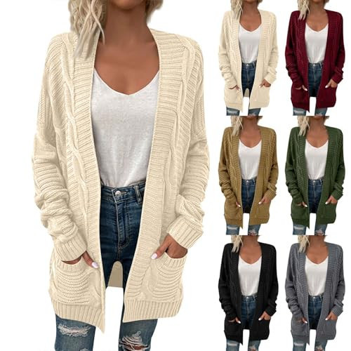 Trendy Cardigans for Women Womens Chunky Sweater Open Front Cardigans Baggy Lightweight Cable Knit Long Cardigan Sweaters Fall Outfits w/Pockets Black Cardigan for Women | Amazon (US)