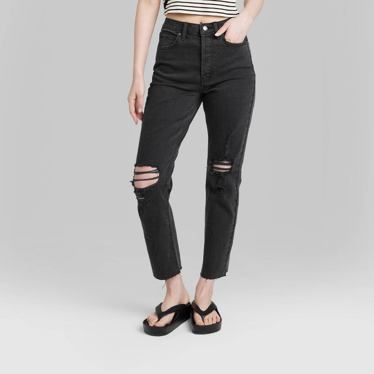 Women's Super-High Rise Distressed Slim Straight Jeans - Wild Fable™ Black Wash | Target