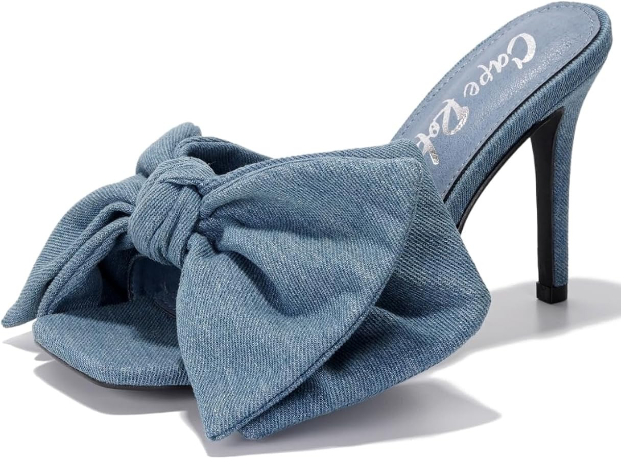Cape Robbin Stiletto Heels with Oversized Bow - 3.75 Inch Square Toe Slip-On Sandals (Rhianna-2) | Amazon (US)