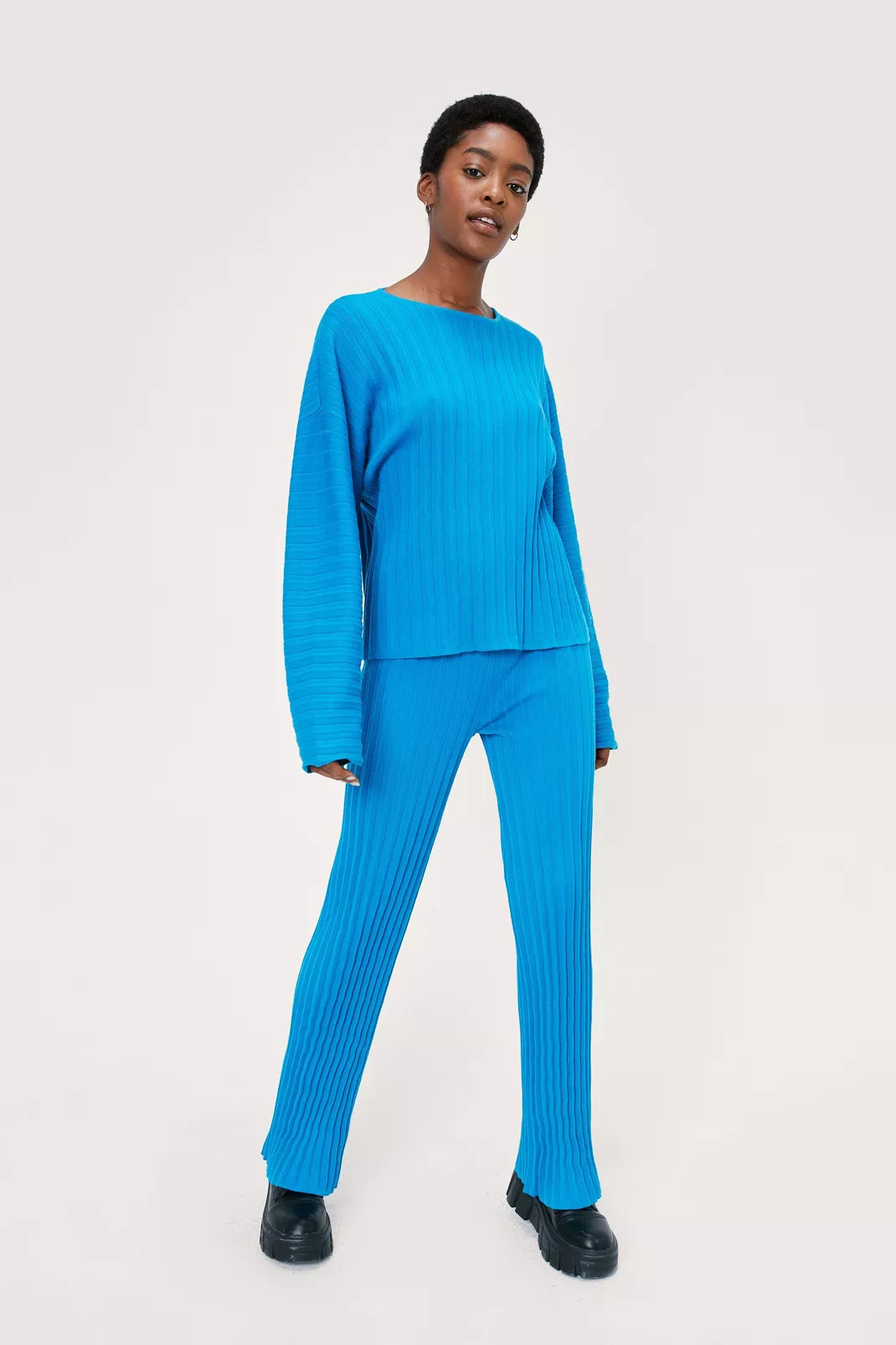 Recycled Knit Pleated Rib Top And Pants Set | Nasty Gal (US)