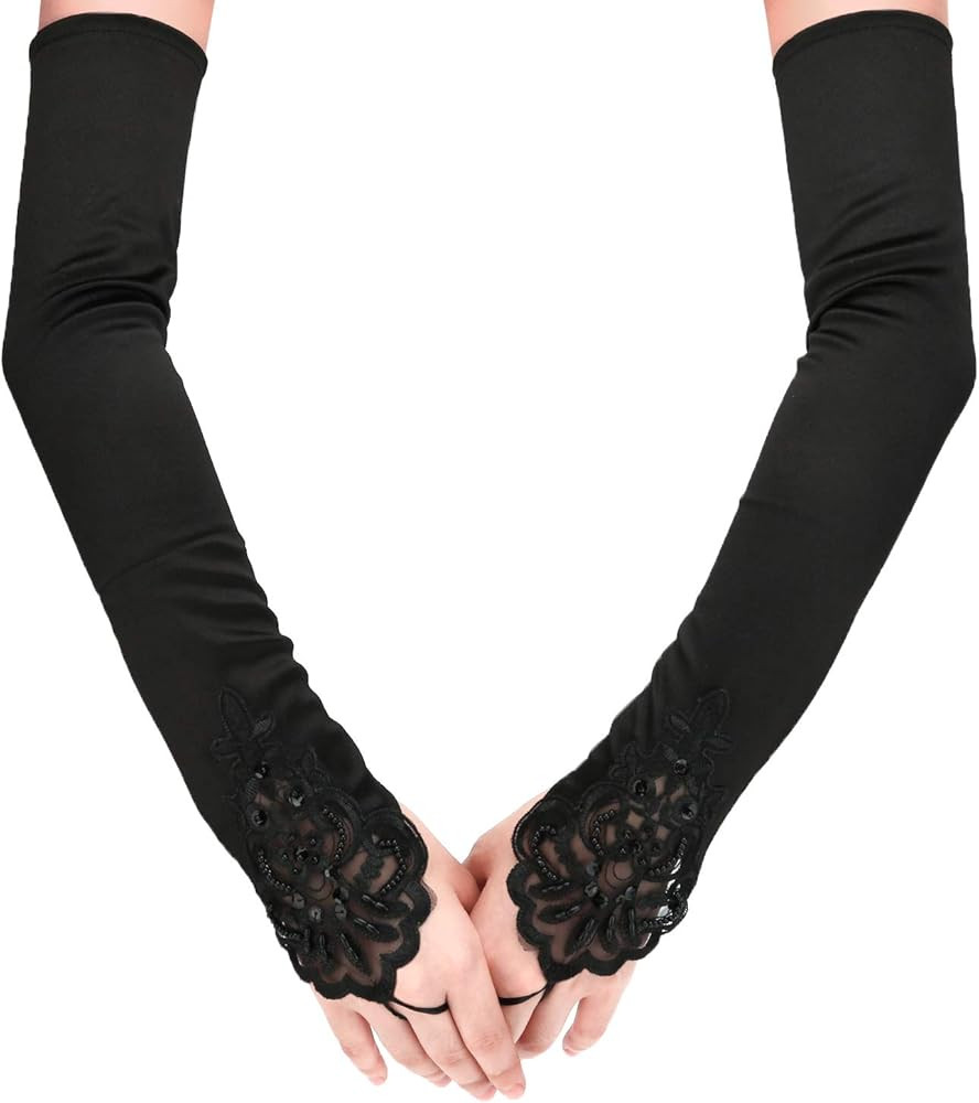 Fingerless Long Satin Gloves - 19 Inches Elbow Length Stretchy Opera Evening Party 1920s Gloves f... | Amazon (US)