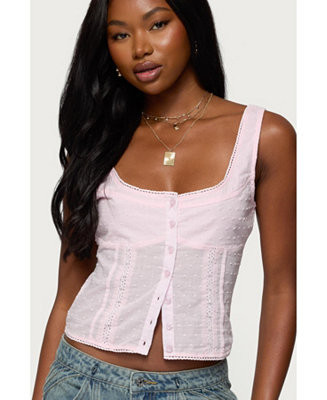 Edikted Women's Embroidered Cotton Button Up Top - Macy's | Macy's