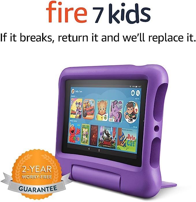 Fire 7 Kids tablet, 7" Display, ages 3-7, 16 GB, Purple Kid-Proof Case | Amazon (US)