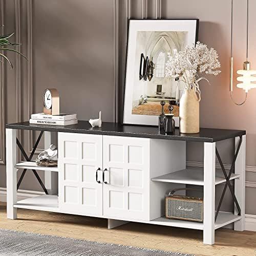 Raybee 65 Inch White TV Stand for TVs Up to 75 Inch White TV Console with Doors, 70 inch Modern Farm | Amazon (US)