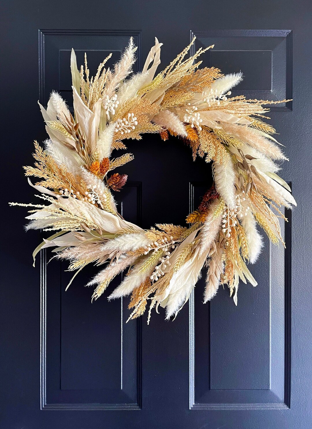 Neutral Fall Wheat Wreath With Mustard Hops Artificial Wheat - Etsy | Etsy (US)