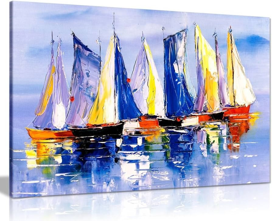 Boats in Sea Oil Painting Canvas Wall Art Picture Print (30x20) | Amazon (UK)