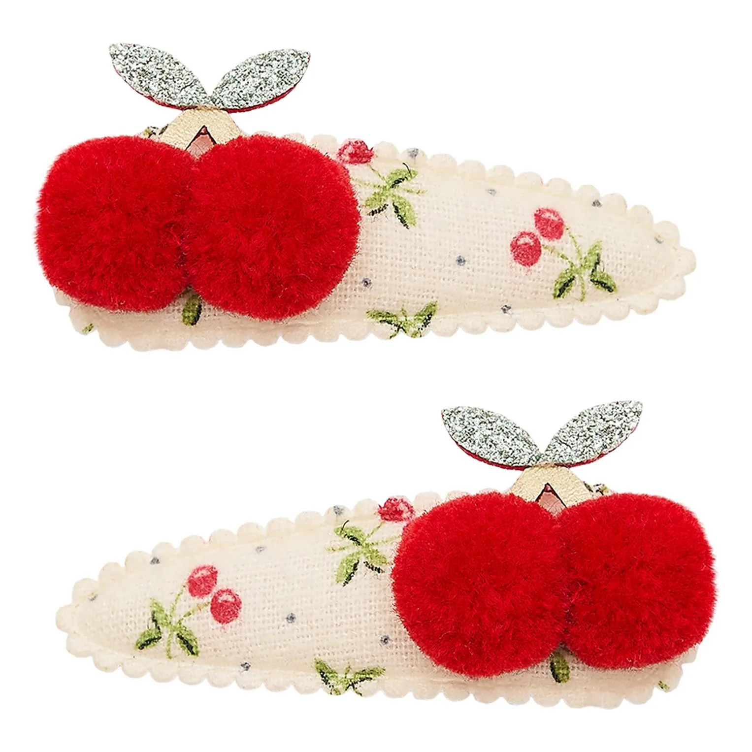 Set of 2 Cherry Pompon hair clips | Red | Smallable