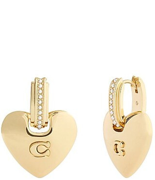 COACH Signature Puffy Heart Charm Drop Earrings - Shiny Gold | Dillard's