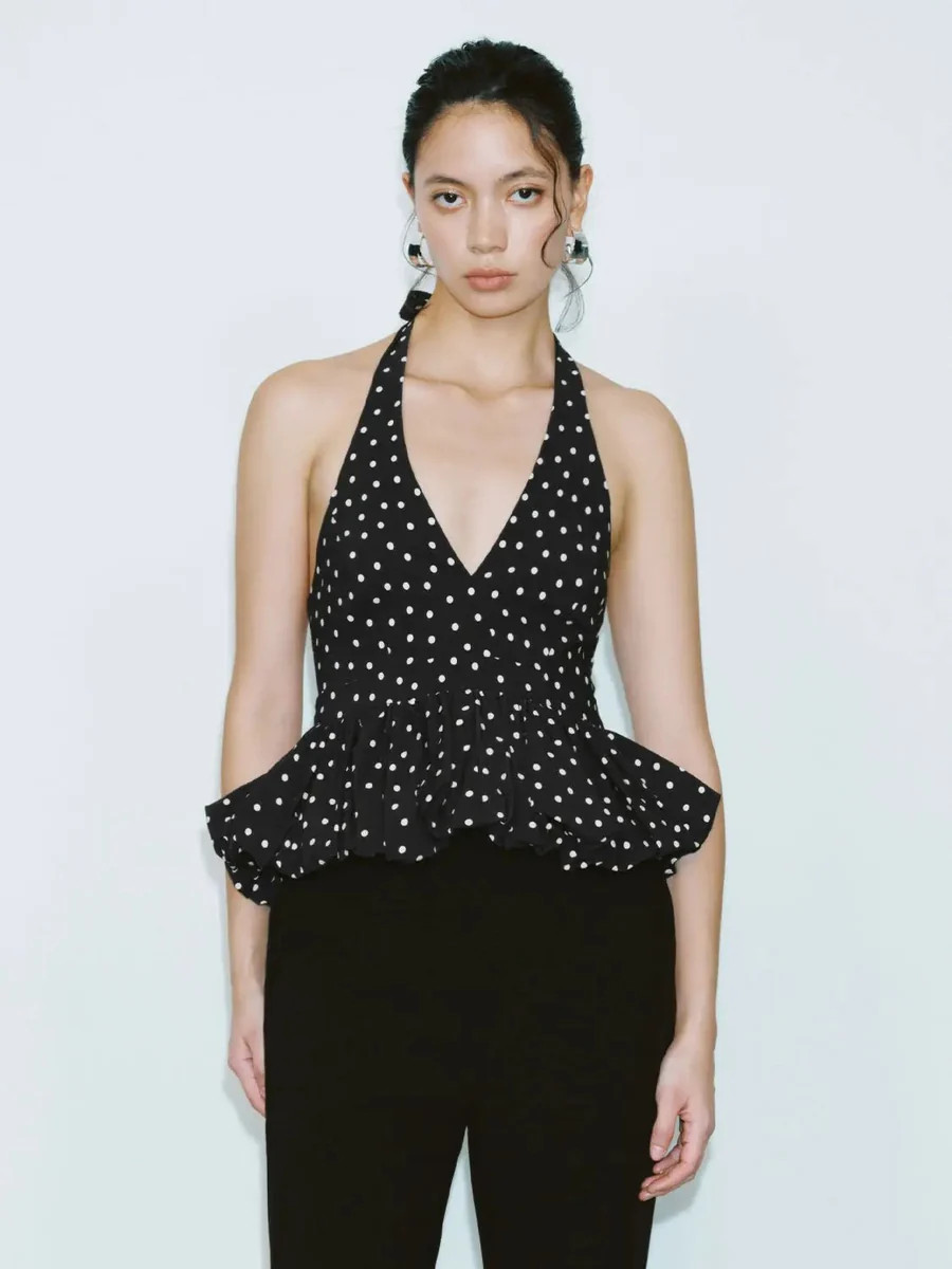 Polka Dot Halter Neck Cami Tops | Urban Revivo