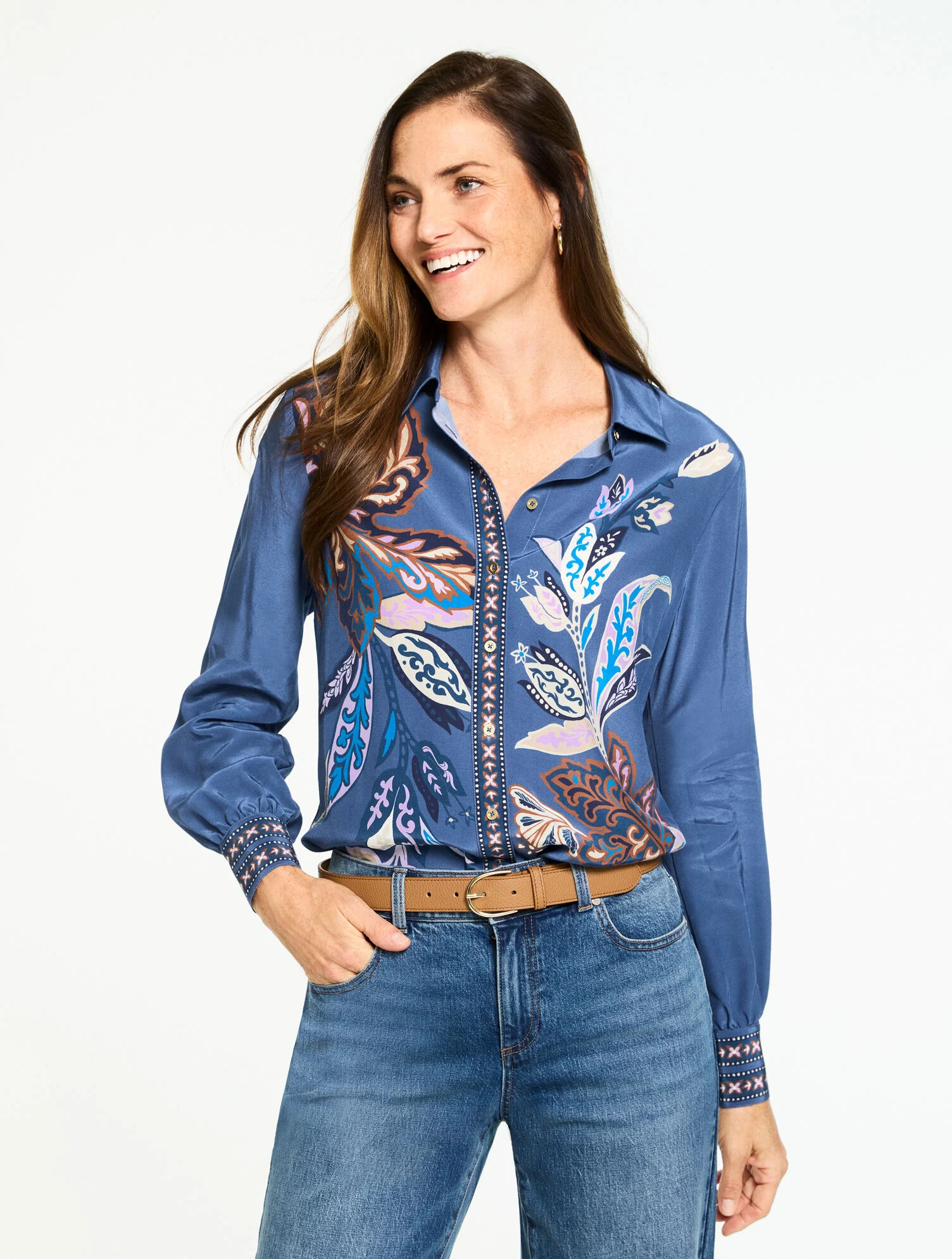 Button Front Soft Shirt - Intricate Jacobean | Talbots