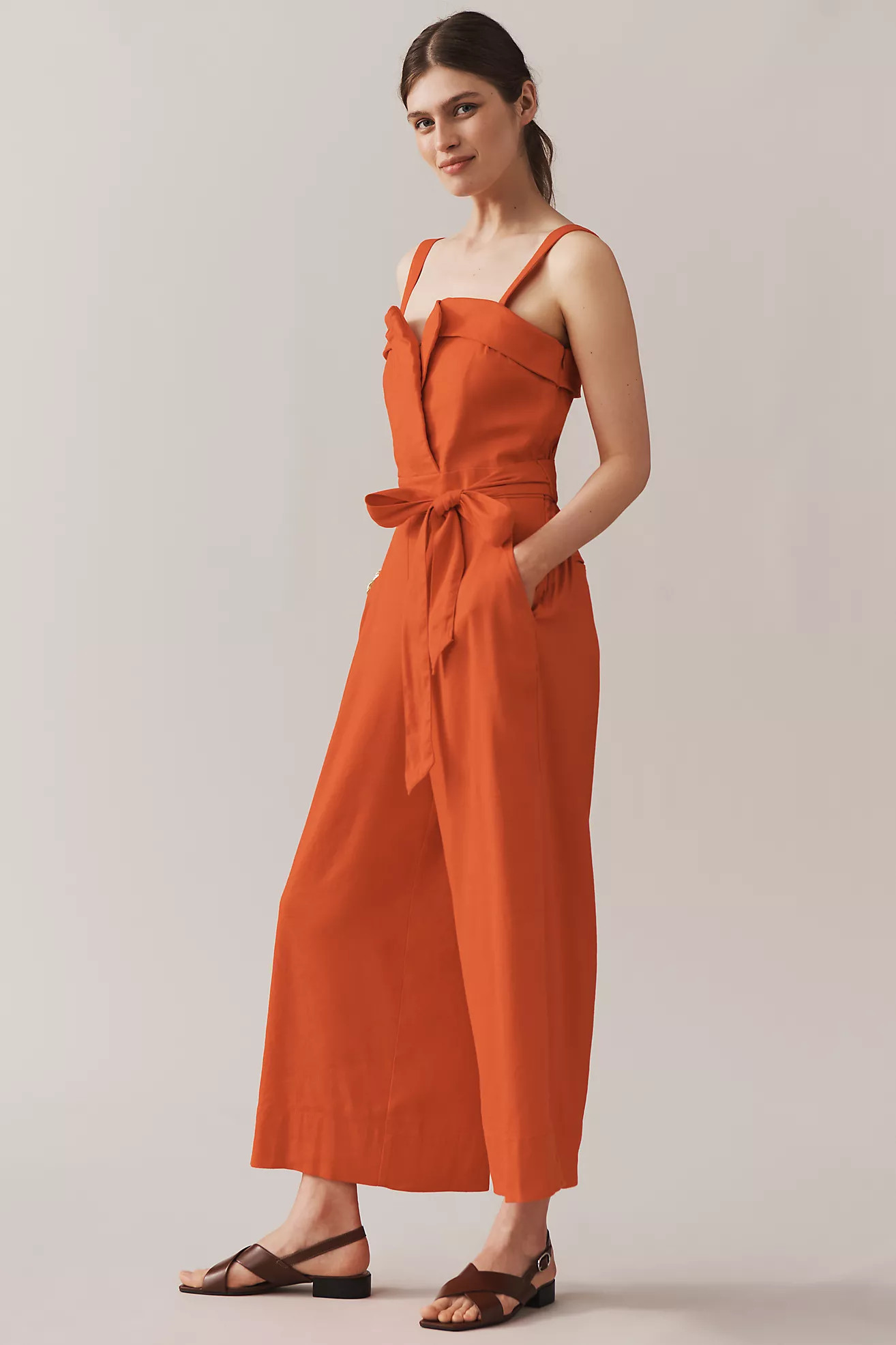 Maeve Belted Wide-Leg Linen Blend Jumpsuit | Anthropologie (US)