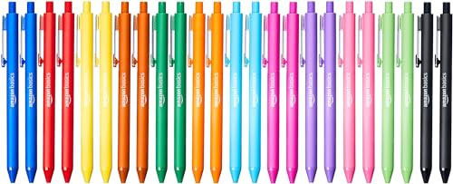 Amazon Basics Multi Colored Ballpoint Pens for Smooth Writing, Assorted Colors, Retractable, 24-Pack | Amazon (US)