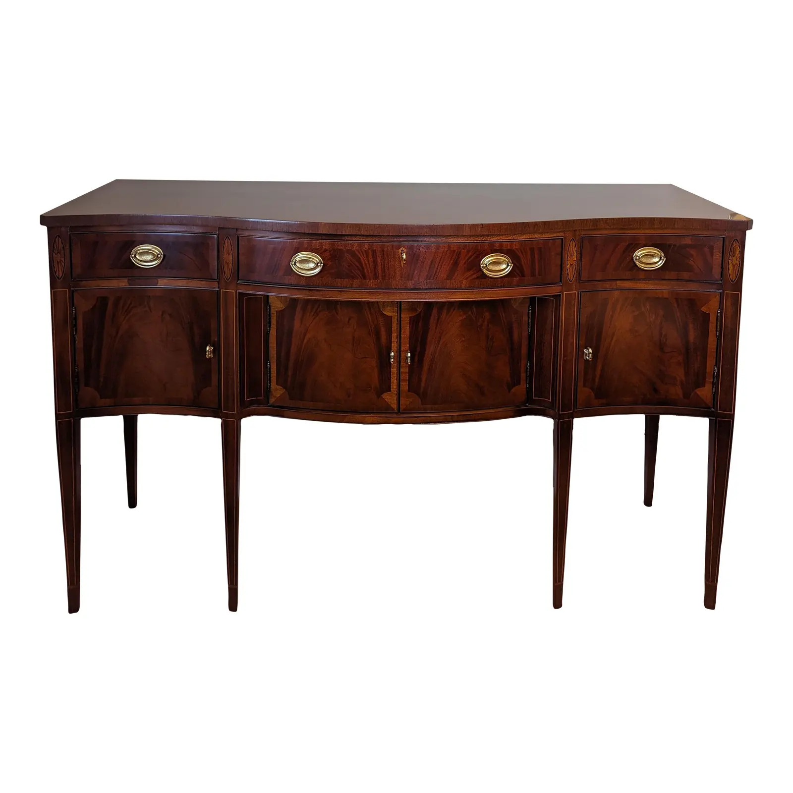 1990s Inlaid Mahogany Sideboard - James River Plantation Collection - Hickory Chair Manufacturer | Chairish