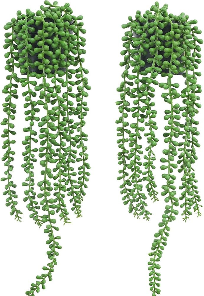 Floweroyal 2pcs Fake Hanging Plants Fake Potted String of Pearls Succulent Plants Small Faux Plan... | Amazon (US)