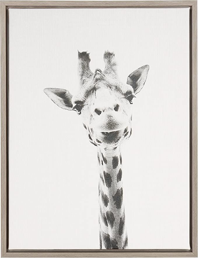 Kate and Laurel Sylvie Giraffe Animal Print Black and White Portrait Framed Canvas Wall Art by Si... | Amazon (US)