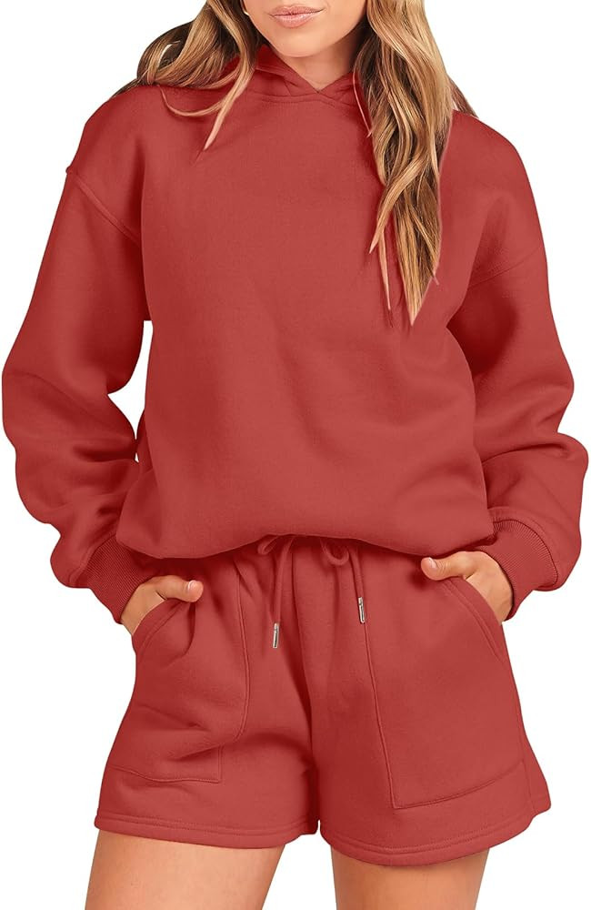 ANRABESS Women 2 Piece Outfit Oversized Hoodie Sweatshirt Shorts Lounge Sweat Set Sweatsuit Track... | Amazon (US)