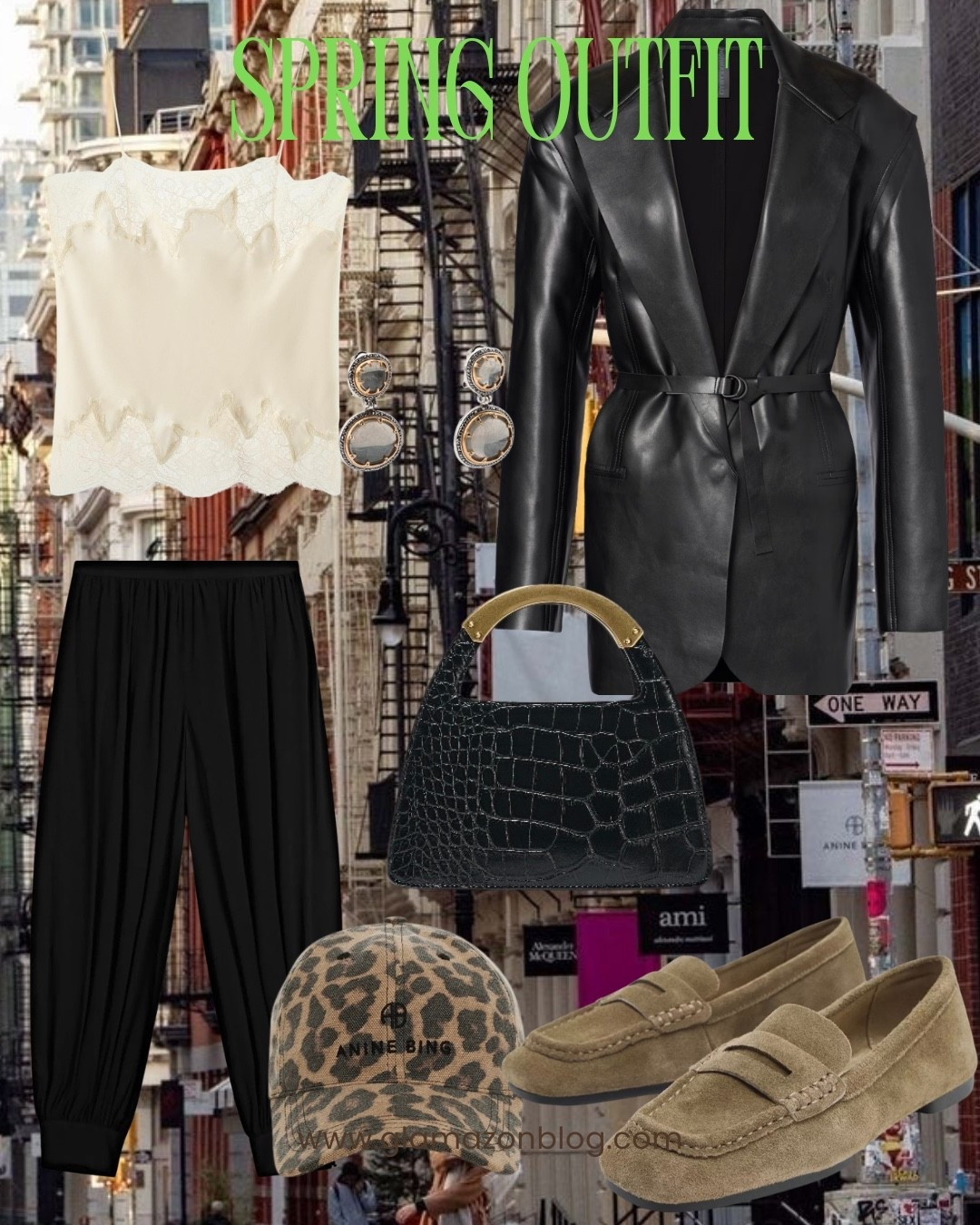 Lace trim top, spring outfit, Zara outfit, balloon trousers, leather blazer, suede loafers, leopard print cap, croc bag 

#LTKUK #LTKootd #LTKOver40