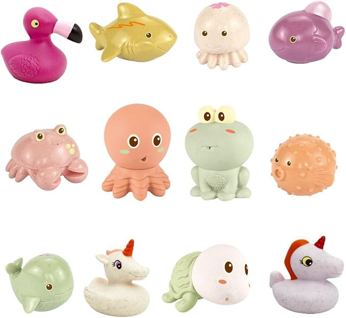 Baby Bath Toy, 12PCS Mold Free Silicone Bathtub Toy Set, Soft Chewable Animals Toys Teether w/ Wa... | Amazon (US)
