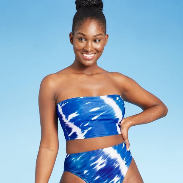 Juniors' Longline Bandeau Bikini Top - Xhilaration™ Blue Tie-Dye | Target