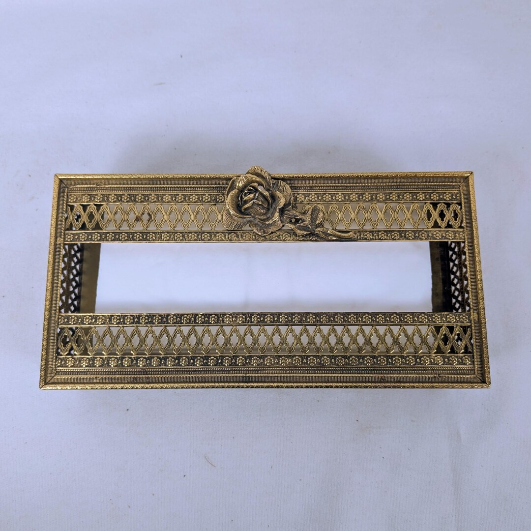 Vintage Gold Tone Tissue Box Cover: Hollywood Regency Rose Vanity Decor - Etsy | Etsy (US)