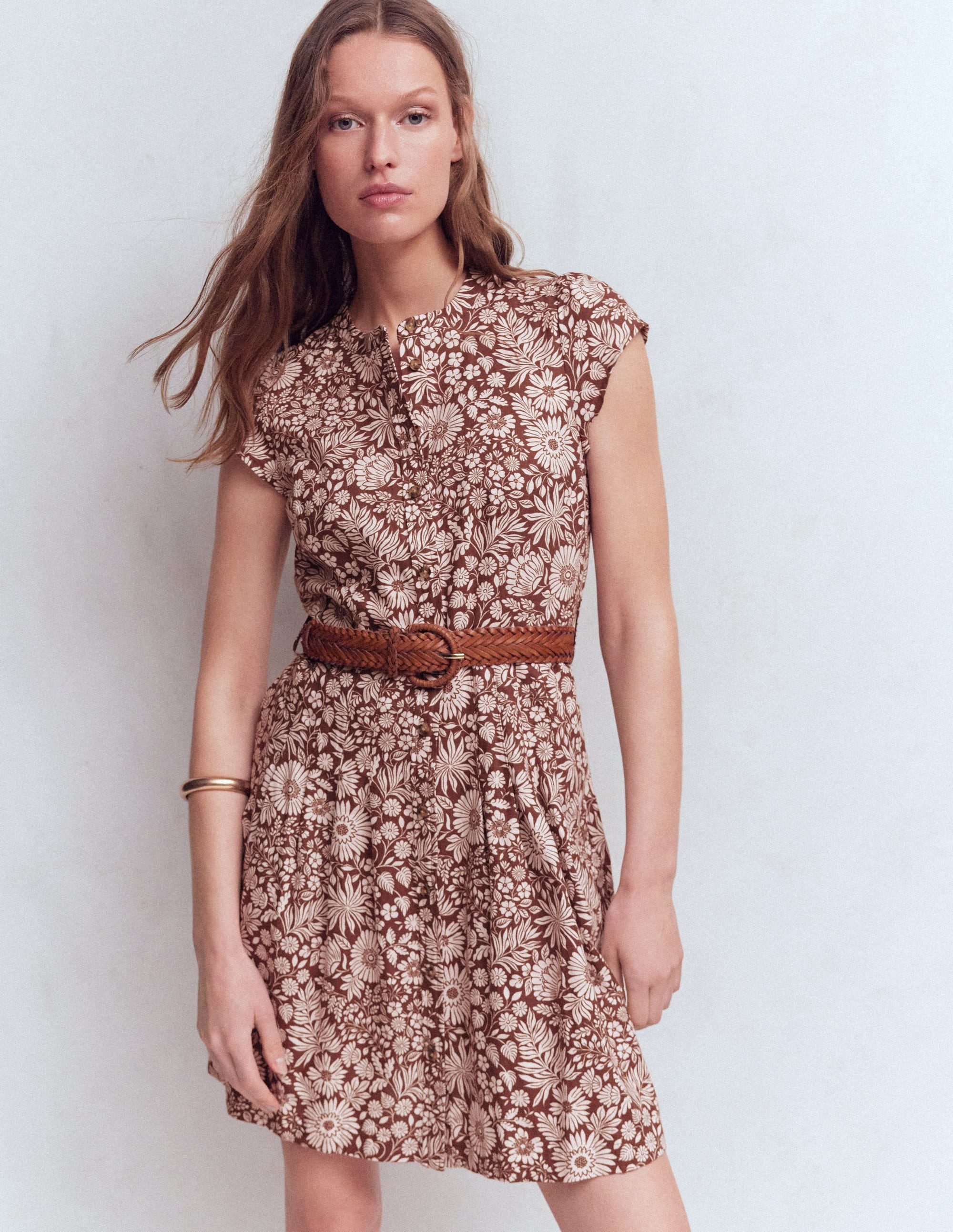 Arabella Short Linen Dress-Brown Flowerbed Bloom | Boden (US)