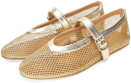 MICIFA Women's Mesh Ballet Flats Fishnet Ballerina Flats Buckle Strap Mary Jane Causal Daily Dres... | Amazon (US)