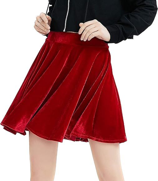 Moxeay High Waisted Skirt for Women Stretch Pleated Skater Skirt A Line Circle Mini Skirt | Amazon (US)