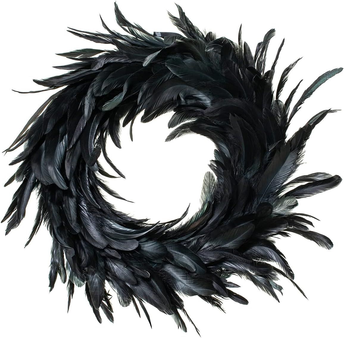 YIIA 18-inch Black Feather Wreath, Mysterious Cocktail Feathers, Hung in Front of The Door, Court... | Amazon (US)