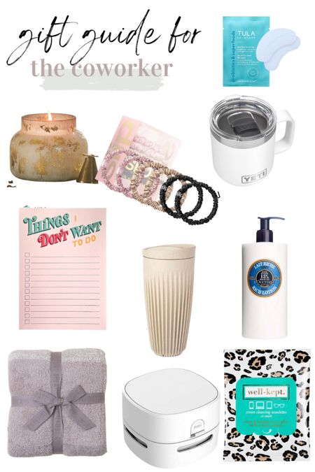 Gift guide for the coworker, candle, slip hair ties, yetis mug, lotion throw blanket gift ideas 

#LTKSeasonal #LTKGiftGuide #LTKHoliday